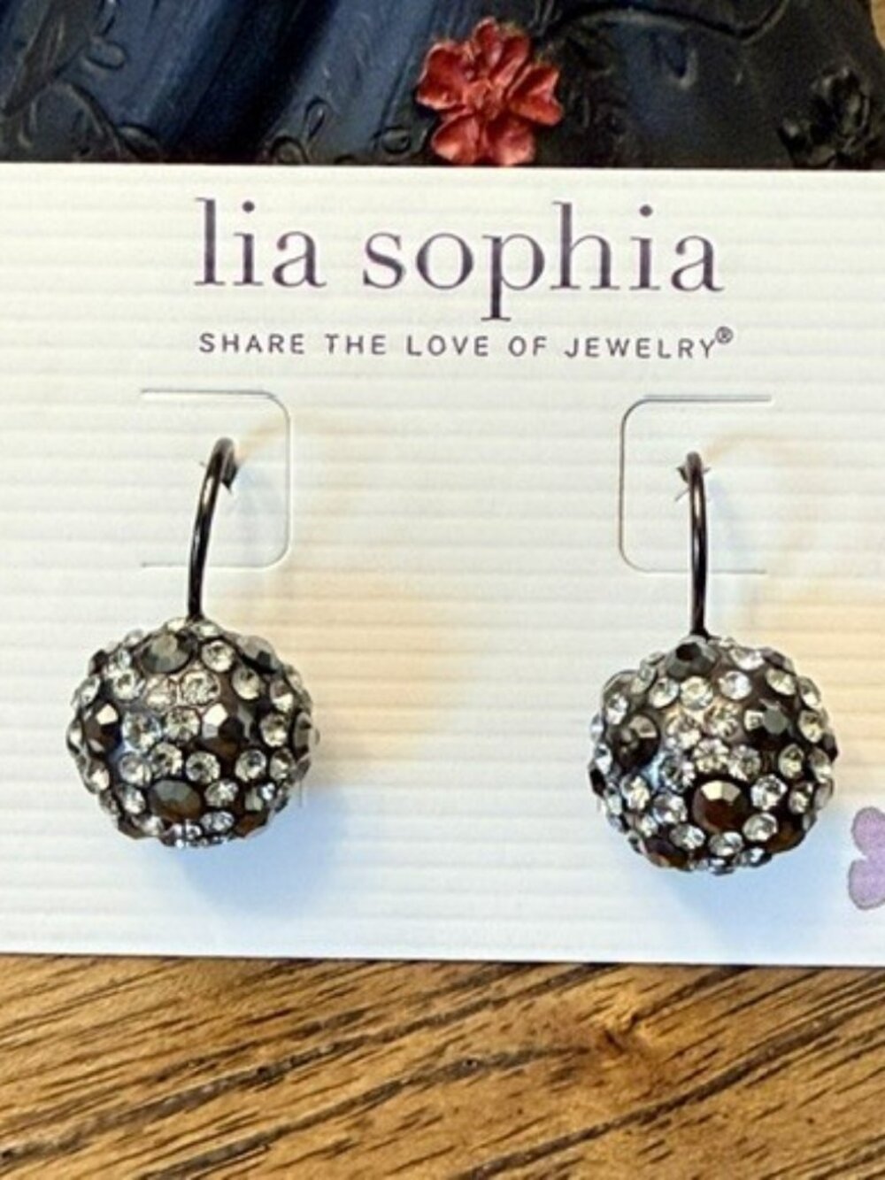 Lia Sophia "Black Diamond & Hematite Earrings - Picture 5 of 6